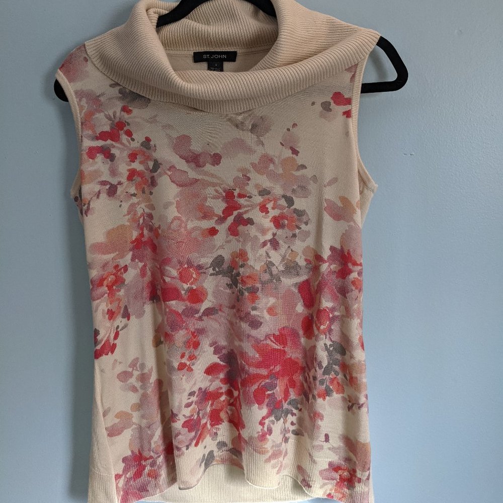 St. John Sleeveless Floral Turtleneck Sweater